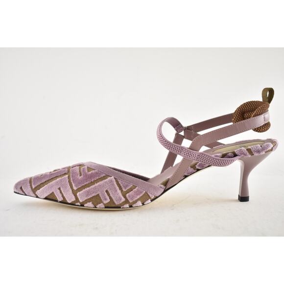 Fendi Colibri Lite Mauve Pink FF Logo Pointed Slingback 55 Kitten Heel Pump 38.5 - Picture 12 of 16
